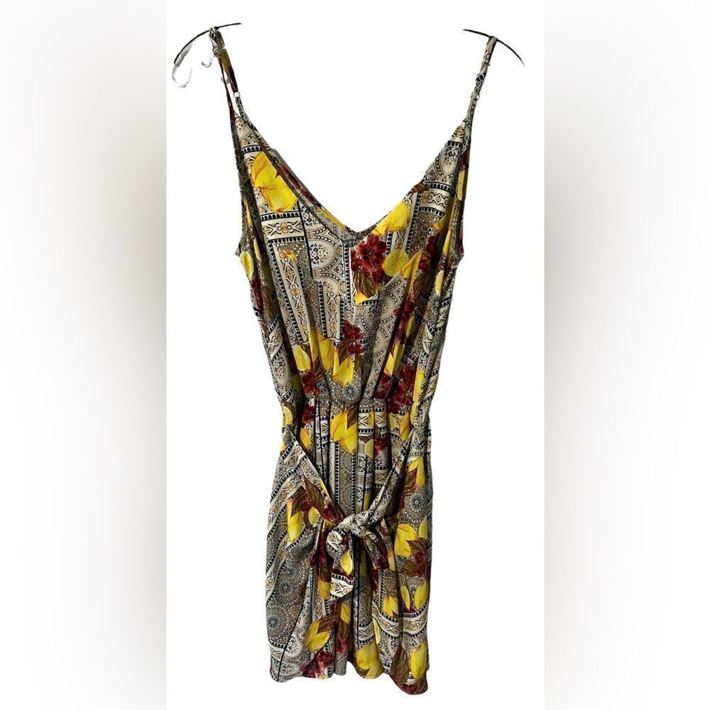 Sheike lemon print spaghetti strap tie front mini dress AU 10
